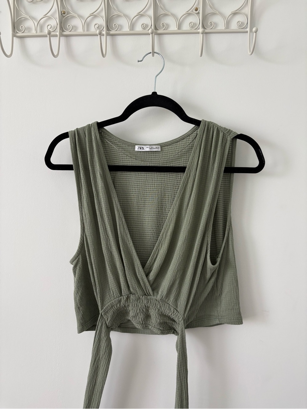 Zara Blue Green Sleeveless Wrap Crop Top